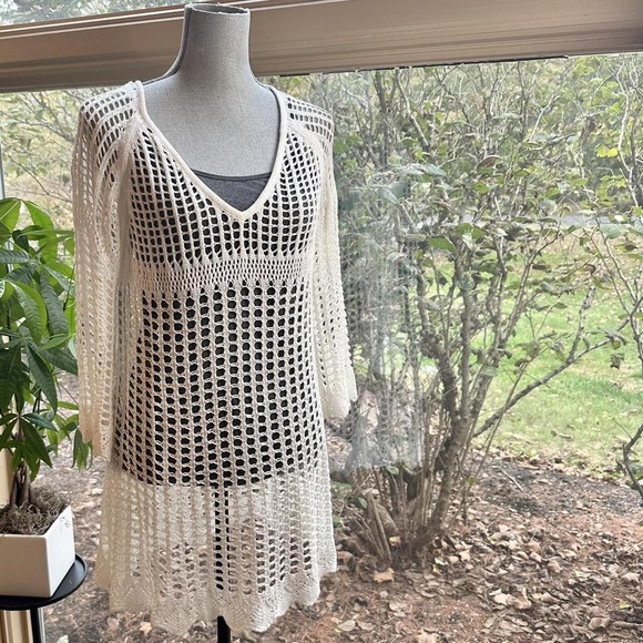 Simply Noelle Tops - Ivory Crochet bell sleeves top / swim coverup